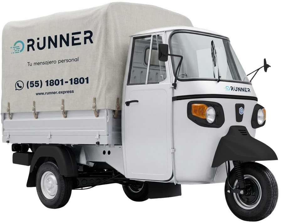 Runner delivery vehicle with the branded canvas, ready for deliveries in Cozumel